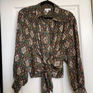 Topshop Nordstrom cropped tie Blouse, size 10 US